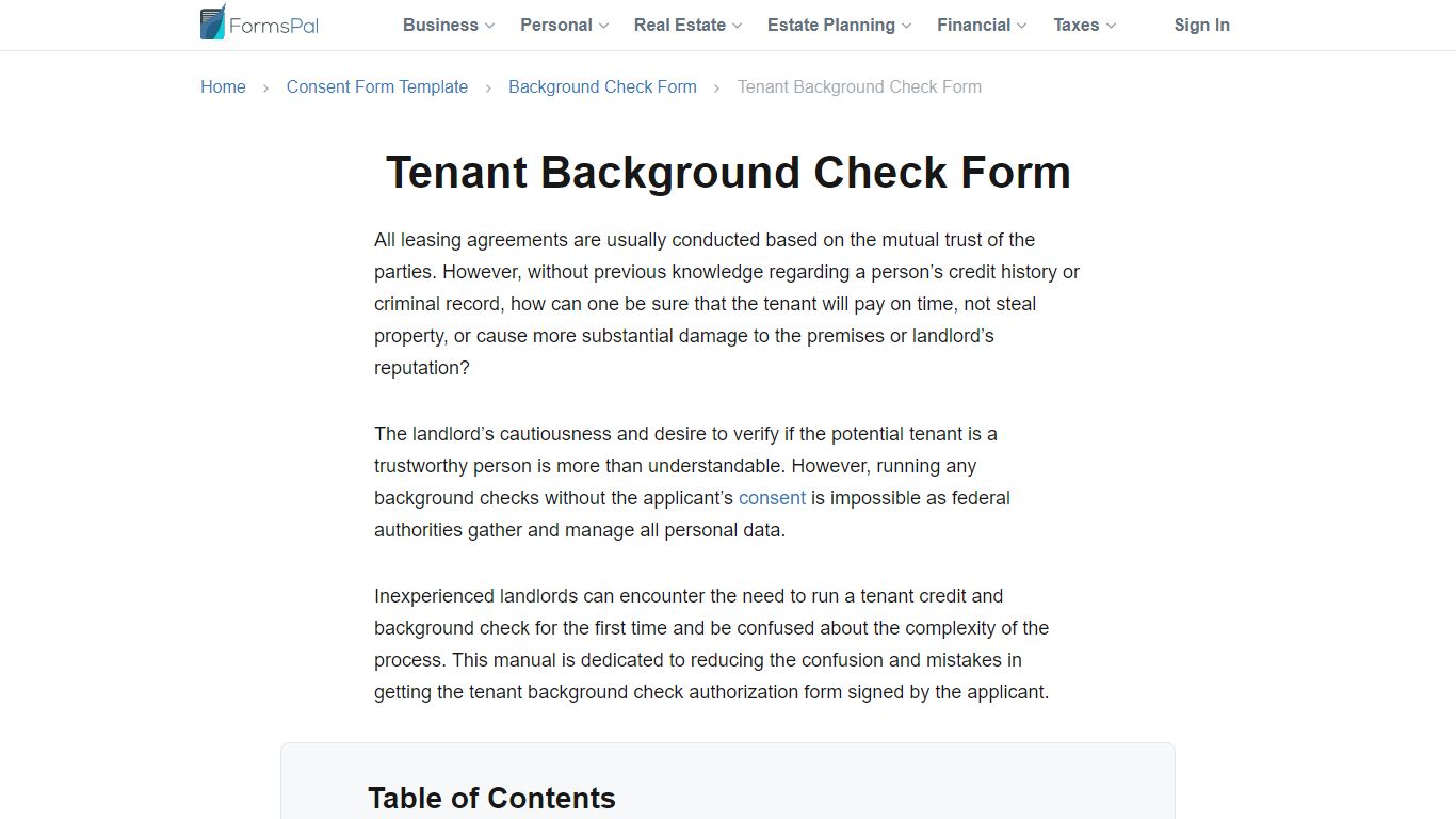 Tenant Background Check Form (Screening Authorization)